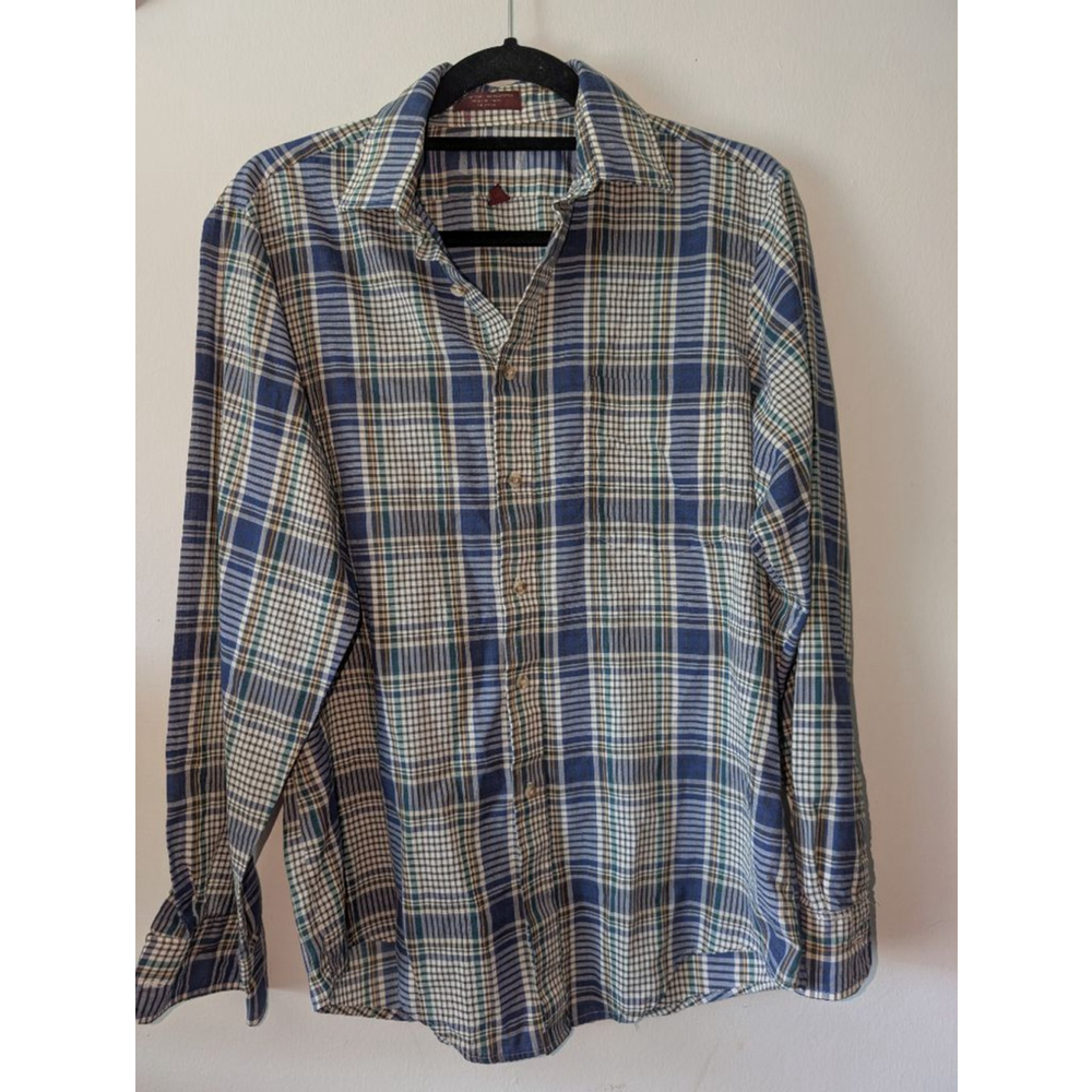 Unbranded Mens Blue Green Plaid Button Down Shirt M
